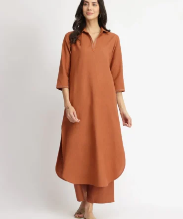 Linen Blend Kurta Pant Set
