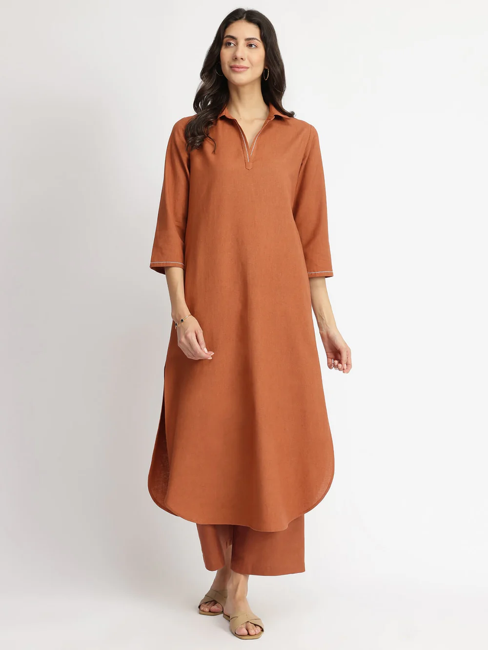 Linen Blend Kurta Pant Set